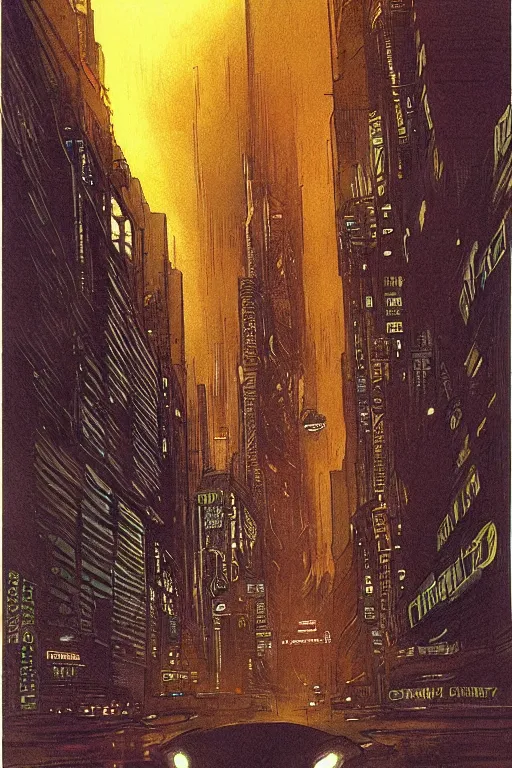 Prompt: vernon. Blade runner. concept art by James Gurney and Mœbius.