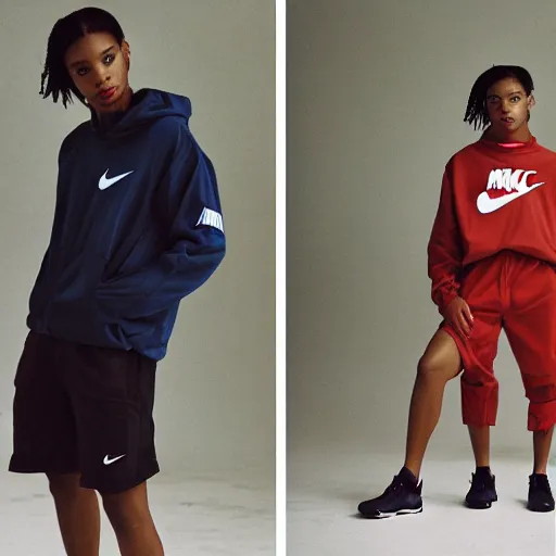 Image similar to realistic photoshooting for a new nike acg lookbook, color film photography, portrait of a beautiful woman, photo in style of tyler mitchell, 3 5 mm,
