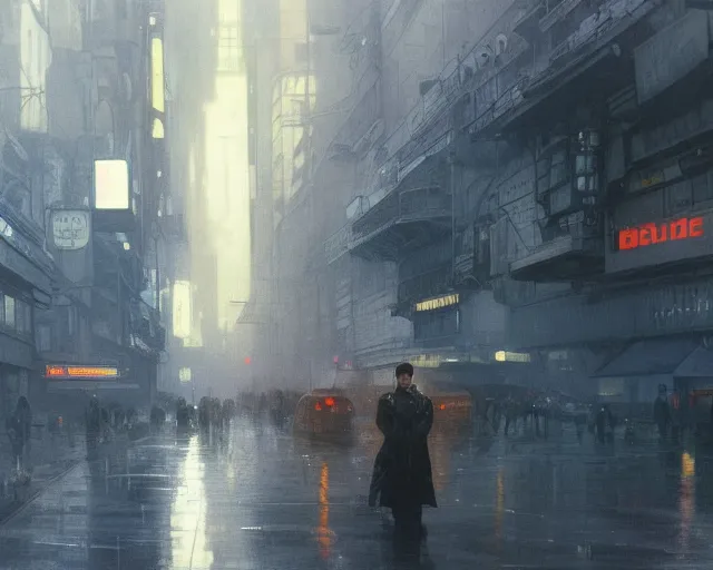 Image similar to 2 0 1 8 blade runner movie young man young clint eastwood in his youth look at the cityscape from roof perfect face fine realistic face pretty face reflective polymer suit tight neon puffy jacket blue futuristic sci - fi elegant by denis villeneuve tom anders zorn hans dragan bibin thoma greg rutkowski ismail inceoglu illustrated sand storm alphonse mucha