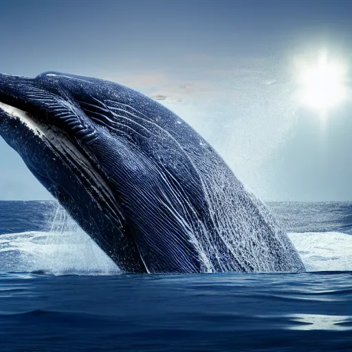 Prompt: portrait photo by national geographic, a stunning blue whale completely covered in a long billowing flowing white sheet, swimming through the ocean, backlit, 4 d, 4 k, volumetric lighting, photorealistic, light ray, hyperdetailed