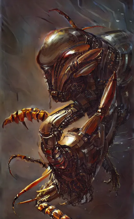 Prompt: Cyborg biomechanical scorpion, sci-fi, highly detailed, digital painting, artstation, concept art, smooth, sharp focus, illustration, art by artgerm and greg rutkowski and alphonse mucha