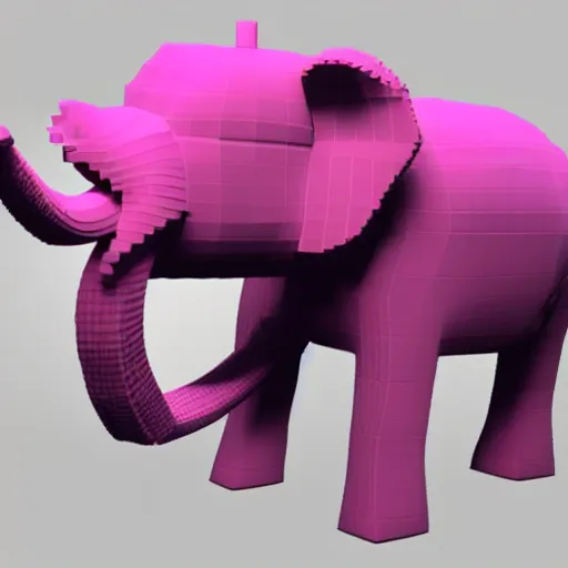 Prompt: 3d render of voxel pink elephant