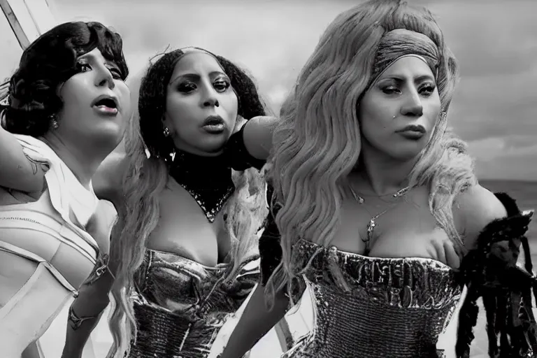 Prompt: lady gaga and nicki minaj fighting eachother on the titanic as it's sinking, highly realistic, highly detailed, canon eos. 8 k. 4 k.