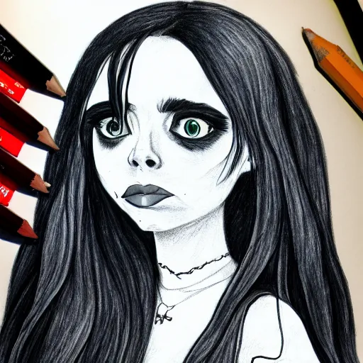 Image similar to drawing of billie eilish in the style of corpse bride