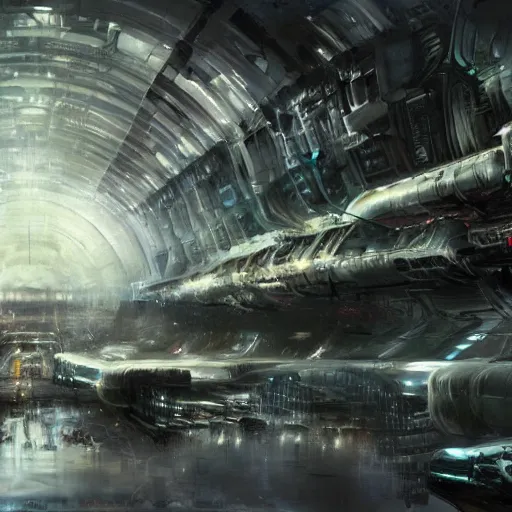 Prompt: inside epic futuristic structure by raymond swanland, highly detailed