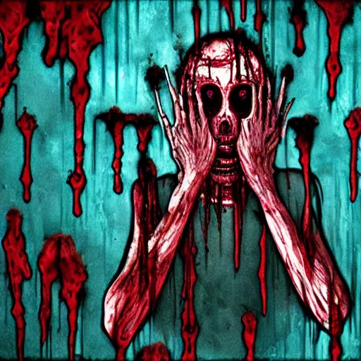 Image similar to horror art, deep bleeding decaying colors!, movie blockbuster flick