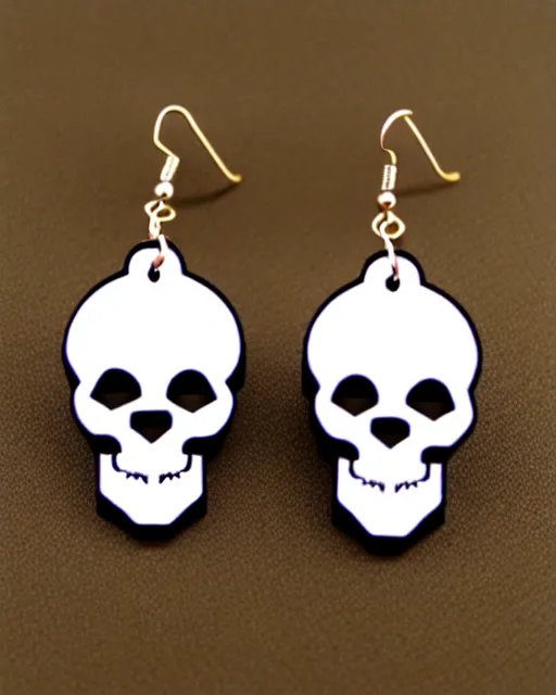 Image similar to spooky cartoon skull, 2 d lasercut earrings, in the style of moebius