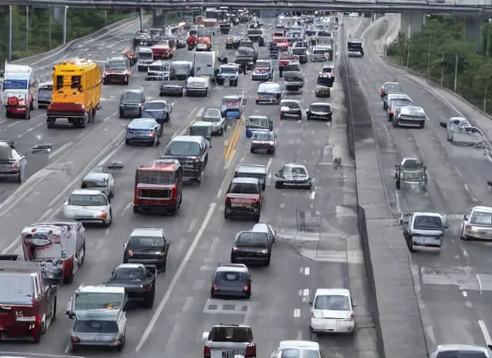 Prompt: donald trump sleeping in the middle of a busy highway