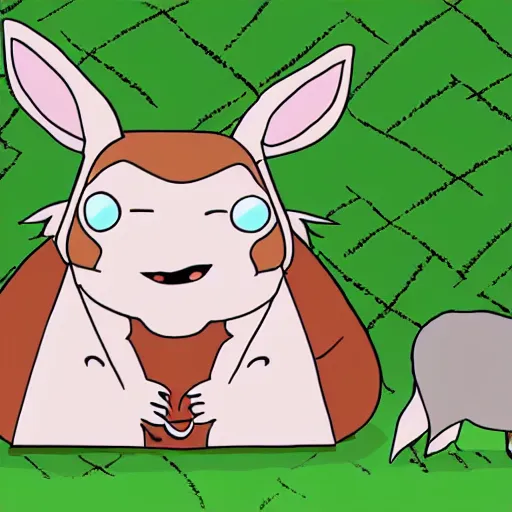 Prompt: a small goat in shin - chan style animation eating grass _ n 4