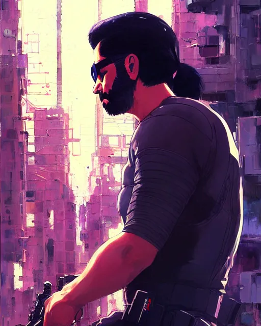 Prompt: persian man wearing in tactical gear | | fine detail!! anime!! realistic shaded lighting!! dramatic!! poster by ilya kuvshinov katsuhiro otomo ghost - in - the - shell, magali villeneuve, artgerm, jeremy lipkin and michael garmash and rob rey