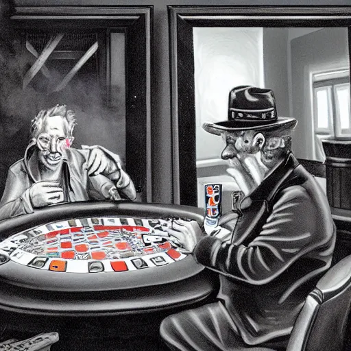 Image similar to amongus playing poker in a smokey barroom