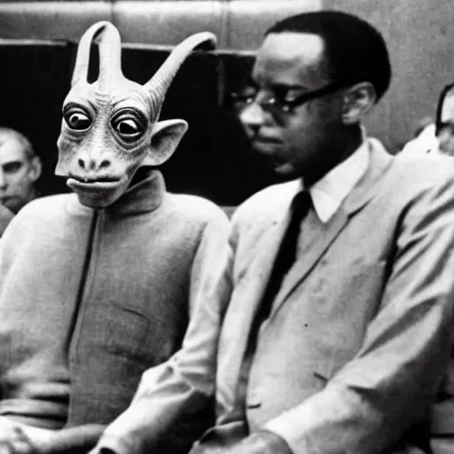 Image similar to jar jar binks, a war criminal, at the nuremberg trials, archive photo by reuters