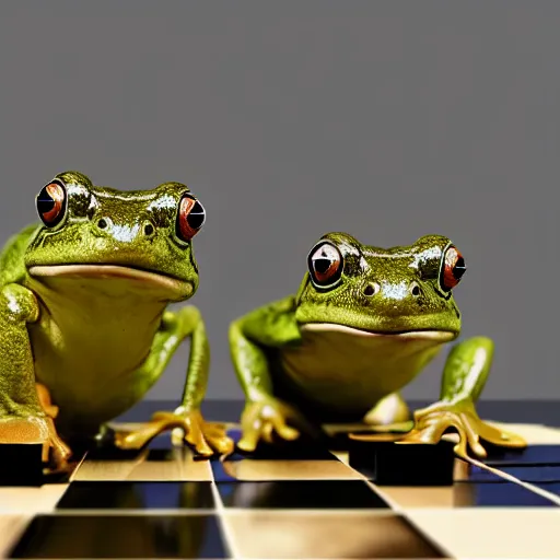 Image similar to hyperrealistic film still of two frogs playing chess stunning 3 d render, inspired by istvan sandorfi & greg rutkowski & unreal engine, perfect facial symmetry, dim volumetric cinematic lighting, 8 k octane comprehensive render, extremely hyper - detailed, incredibly lifelike attributes, intricate, real flesh texture, masterpiece, artstation, stunning,