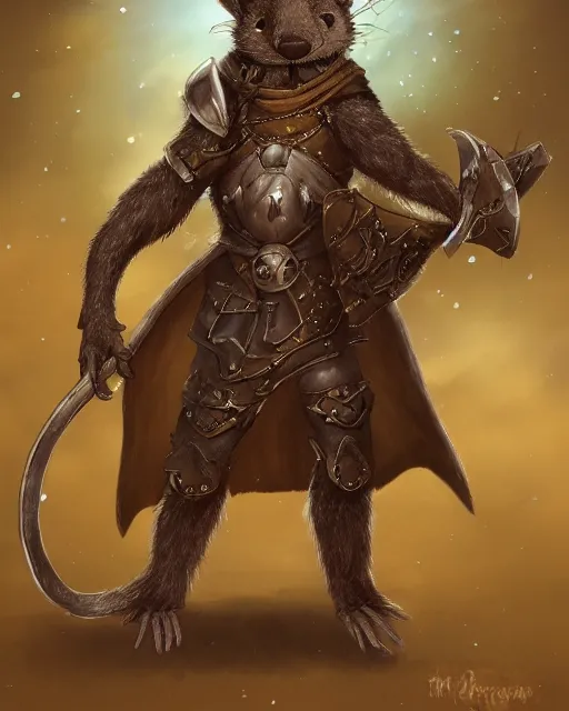 Image similar to a full body shot of an anthro furry rat wearing a fantasy medieval armor striking a heroic pose, fantasy, artstation, furry art, furaffinity, deviantart, symmetrical, highly detailed, award winning, trending