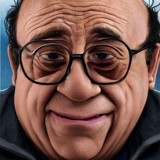 Image similar to hyperrealistic mixed media realistic image of danny devito, stunning 3 d render inspired art by xiang duan and thomas eakes, perfect facial symmetry, hyper realistic texture, realistic, highly detailed attributes and atmosphere, dim volumetric cinematic lighting, 8 k octane detailed render, post - processing, masterpiece,