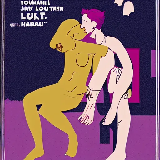 Image similar to poster by tomer hanuka, real lgbt love