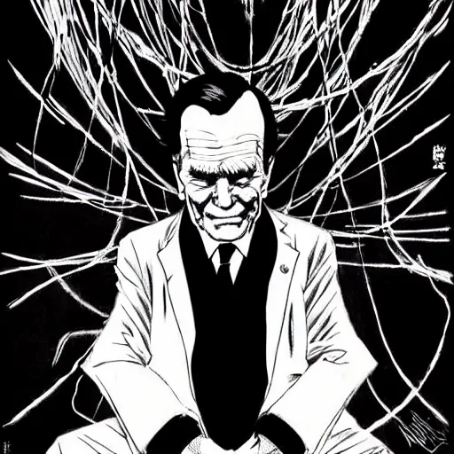 Image similar to George H.W. Bush looking sinister, by Tsutomu Nihei, highly detailed