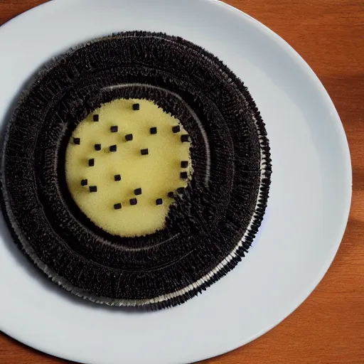 Prompt: Alinea dish Toreo - it's toro tuna that looks exactly like an oreo