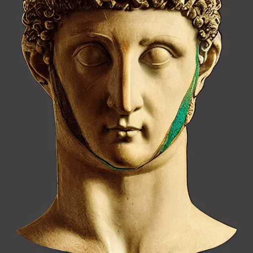 Image similar to a neon ring around a renaissance statue head