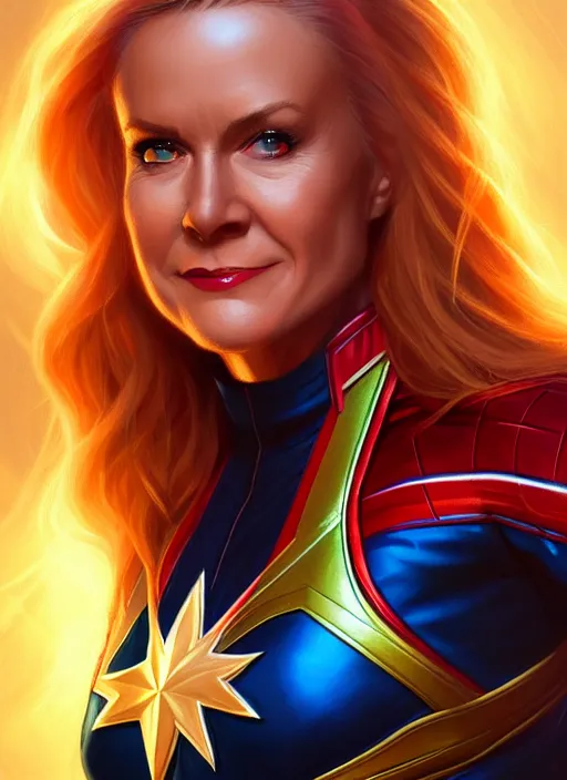 Image similar to lita ford as captain marvel, intricate, elegant, glowing lights, highly detailed, digital painting, artstation, glamor pose, concept art, smooth, sharp focus, illustration, art by artgerm and greg rutkowski, artey freytag