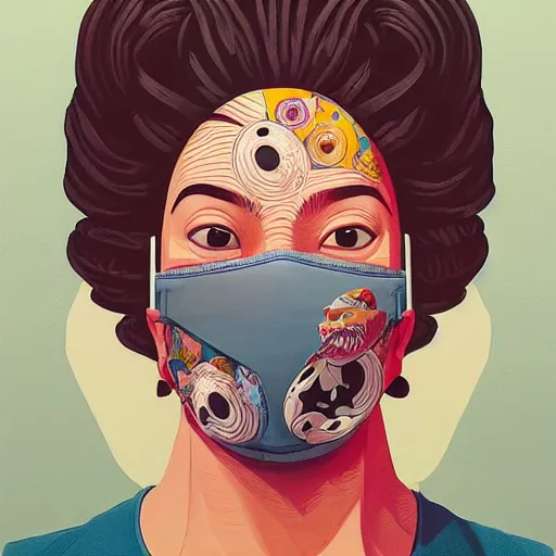 Image similar to portrait of people with sanitary mask, Tristan Eaton, artgerm, Victo Ngai, RHADS, ross draws