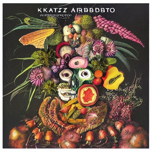Prompt: katzkab album cover, psychedelic, giuseppe arcimboldo