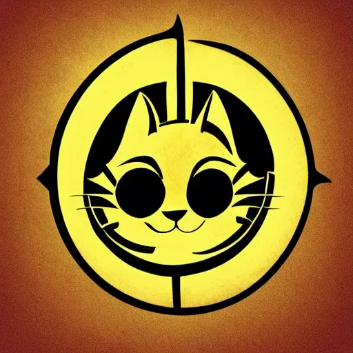 Prompt: tattoo sketch of a cat hugging the sun, on a yellow paper, ornament maori, minimalism, vector