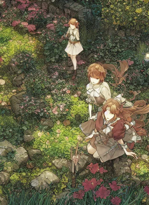 Image similar to the emerald herald in the garden, hidari, color page, tankoban, 4K, tone mapping, Akihiko Yoshida