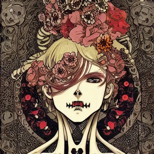 Image similar to anime manga skull portrait girl female skeleton illustration intricate detail patterns art Geof Darrow and Ashley wood and Ilya repin and alphonse mucha pop art nouveau