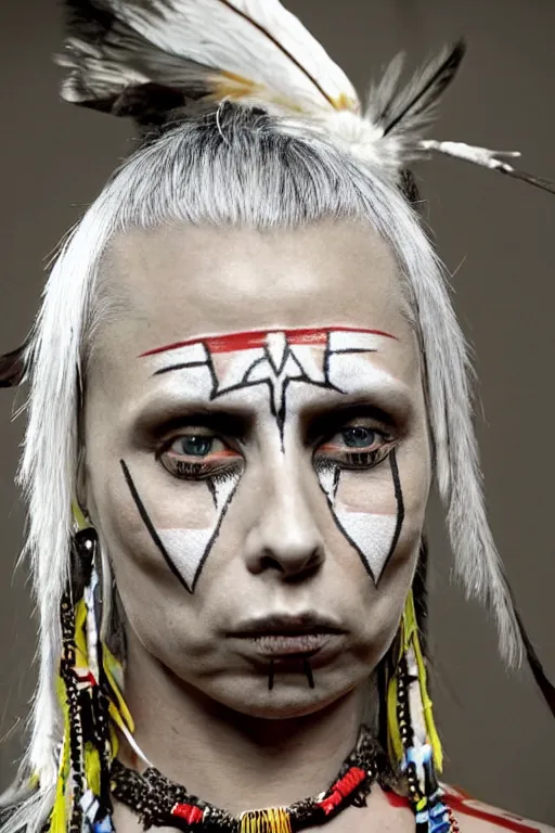 Image similar to Photo of Native American indian woman Yolandi Visser, portrait, skilled warrior of the Apache, ancient, realistic, detailed, Yolandi Visser