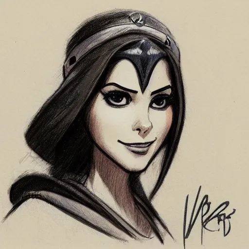 Image similar to milt kahl sketch of victoria justice as princess padme in star wars episode 3