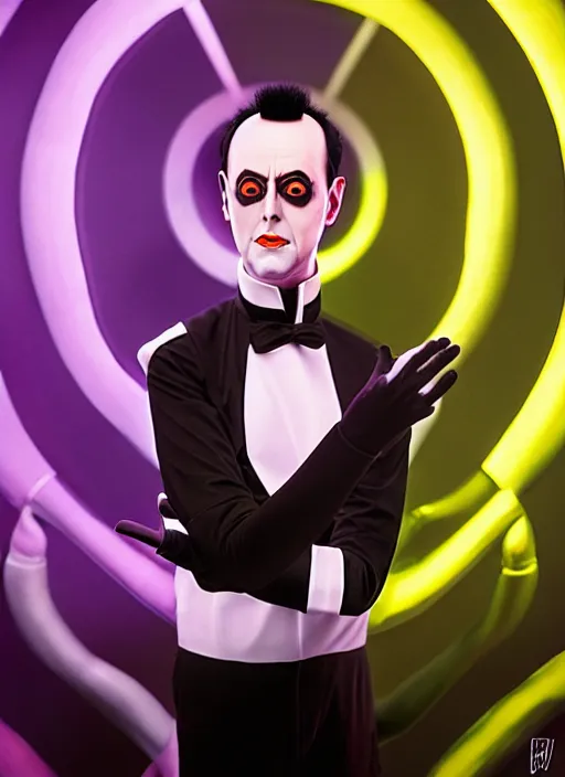 Image similar to photo of klaus nomi in a funhouse in the style of stefan kostic, realistic, professionally, professionally color graded, half body shot, sharp focus, 8 k high definition, insanely detailed, intricate, elegant, art by stanley lau and artgerm