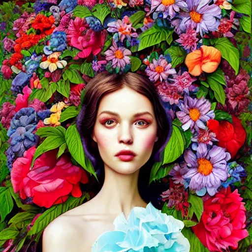 Image similar to Lofi portrait in a flower garden, Pixar style by Tristan Eaton and Stanley Artgerm and Tom Bagshaw and Tim Burton