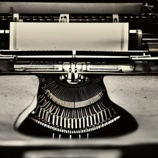 Image similar to an antique typewriter sits alone in an abandoned office