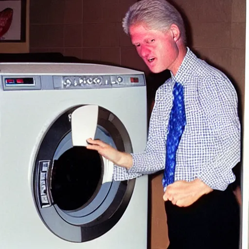 Prompt: bill clinton spining in a washing machine,