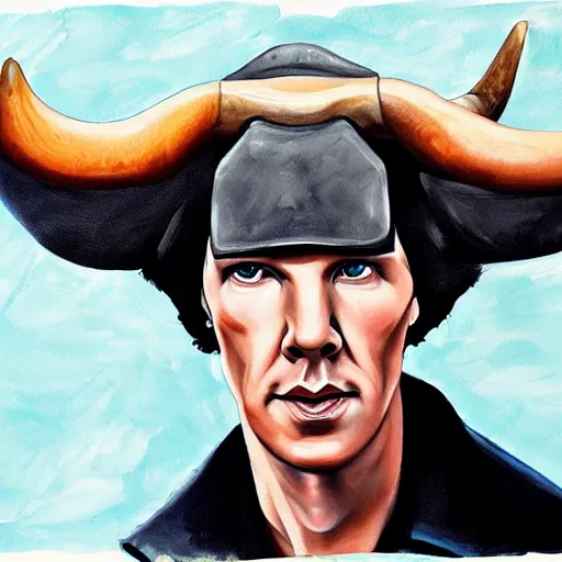 Prompt: beautiful painting Benedict Cumberbatch as bull! 4 K