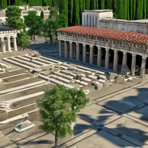 Image similar to the Ancient Greek agora if it was made in 2050 with social spaces and people building various projects, concept art, 4k