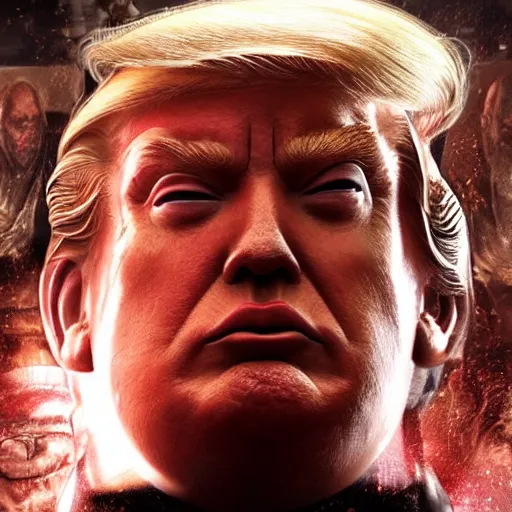 Image similar to Portrait of donald trump as the emperor of humanity from warhammer 40k in Gears of War, splash art, movie still, detailed face, photorealistic facial features, cinematic lighting, dramatic, octane render, long lens, shallow depth of field, bokeh, anamorphic lens flare, 8k, hyper detailed, 35mm film grain