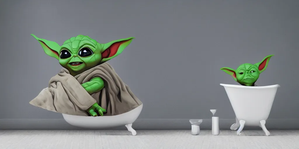 Prompt: a ( ( ( ( ( mando mandalorian ) ) ) ) ) baby yoda playing and running themed shower curtain, shower curtain. product photography. product lighting. digital art. 4 k, highly detailed. saturated. photorealistic.