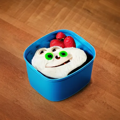 Prompt: cute monster in a lunch box by pixar, product photography, centered, studio lightning