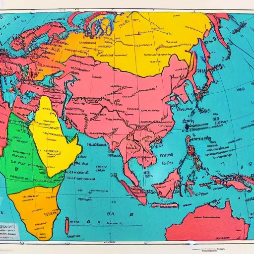 Prompt: monochrome map of Asia with USSR highlighted, 1945