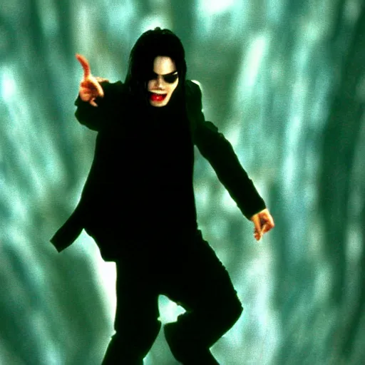 Prompt: Michael Jackson as Neo in The Matrix (1999)