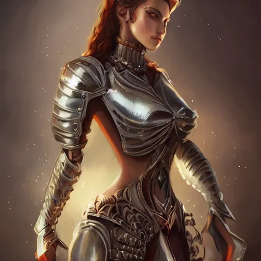 Prompt: full body portrait of female knight gorgeous, amazing, elegant, intricate, highly detailed, digital painting, artstation, concept art, sharp focus, illustration, art by Ross tran