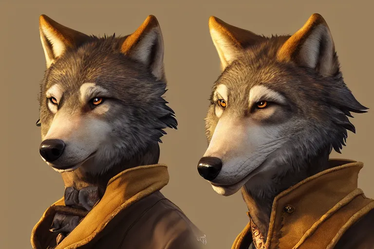 Image similar to character portrait icon of the anthro anthropomorphic of the male anthropomorphic wolf fursona wearing cowboy outfit wild west character design by charlie bowater, ross tran, artgerm, and makoto shinkai, detailed, soft lighting, rendered in octane