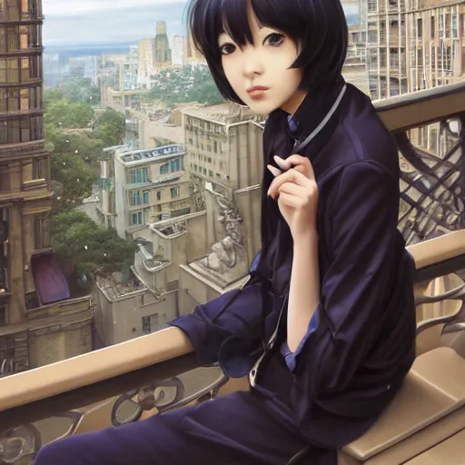 Image similar to Kotomi Ichinose waiting for someone on the balcony, professional modeling, looking down on the camera, detailed, centered, digital painting, artstation, concept art, donato giancola, Joseph Christian Leyendecker, WLOP, Boris Vallejo, Breathtaking, 8k resolution, extremely detailed, beautiful, establishing shot, artistic, hyperrealistic, beautiful face, octane render, cinematic lighting, dramatic lighting, masterpiece