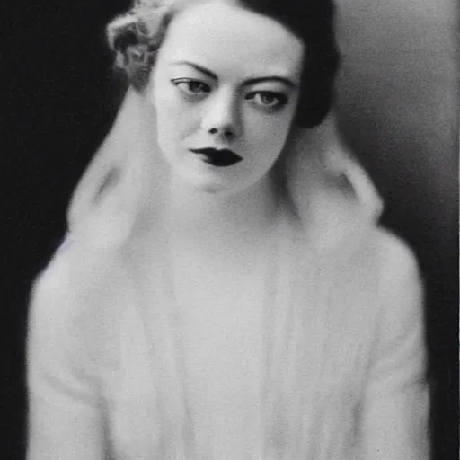Prompt: headshot photograph of emma stone, edwardian, 1 9 2 0 s film actress, realistic face, ethereal, 1 9 1 0 s, grainy, victorian, soft blur