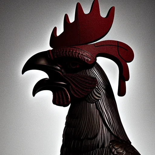 Prompt: a portrait of monumental muscular rooster in vr helmet antique statue, black rock statue material, studio light, hasselblad photo, 8 k resolution, octane render, character design, digital art, logo design