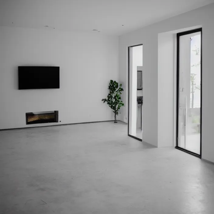 Image similar to empty modern home interior, color photograph, canon eos c 3 0 0, ƒ 1. 8, 3 5 mm, 8 k, medium - format print