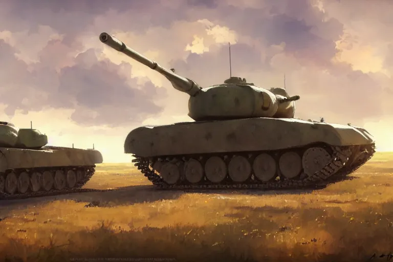 Image similar to concept art of a church combined with a tank in an open field, key visual, ambient lighting, highly detailed, digital painting, artstation, concept art, sharp focus, by makoto shinkai and akihiko yoshida and greg manchess