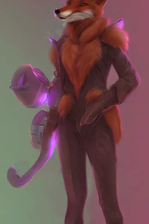 Image similar to a fox fursona, trending on artstation, by kawacy, furry art, digital art, cyberpunk, high quality, backlighting